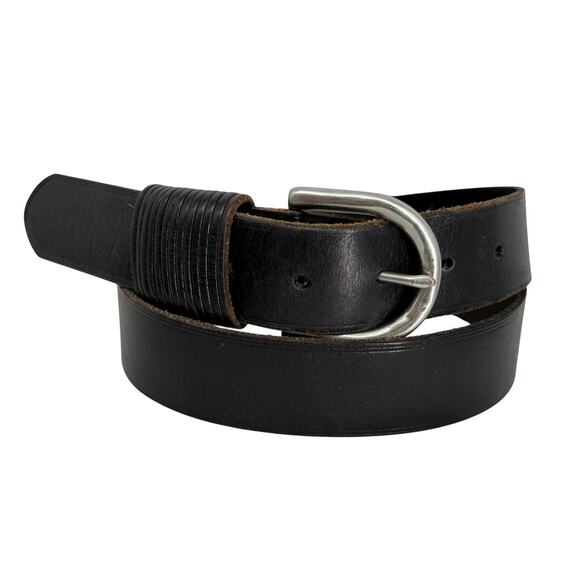 Ralph Lauren Black Leather Belt Western Silver Buckle Adjustable Large - Picture 1 of 11